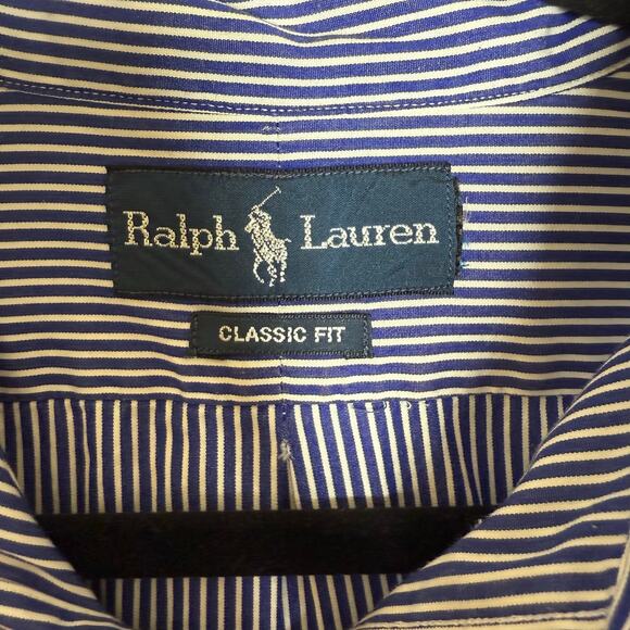 Ralph Lauren Shirt Men’s Large Classic Fit Blue Striped Long Sleeve Button Down - Picture 3 of 8